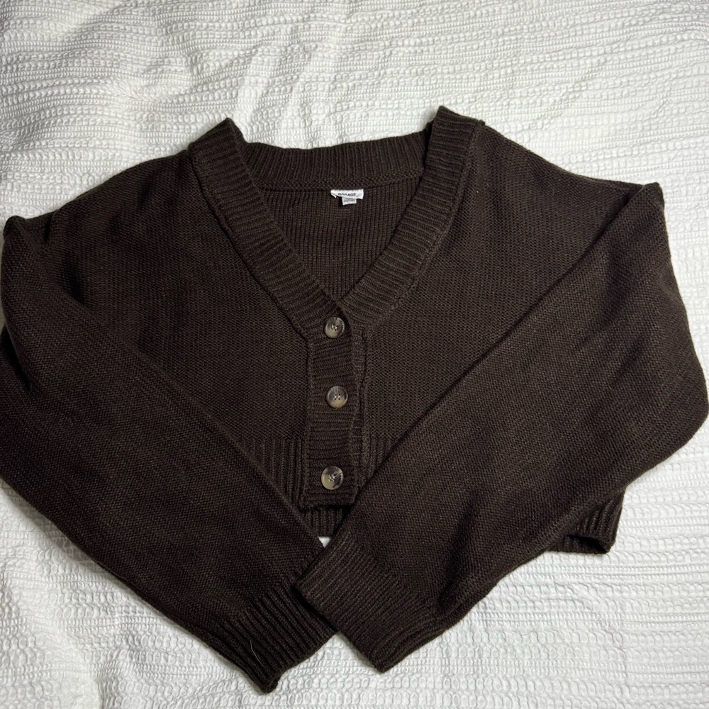 Garage Dark Brown Women's Cropped Cardigan Sweater